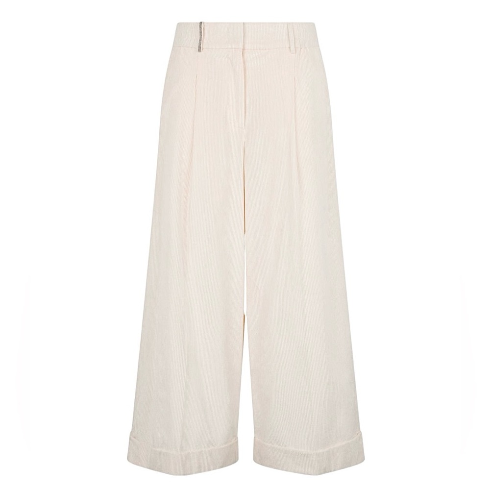 PESERICO CORDUROY CROPPED WIDE LEG PANTS with CUFF Off White Alabaster 6